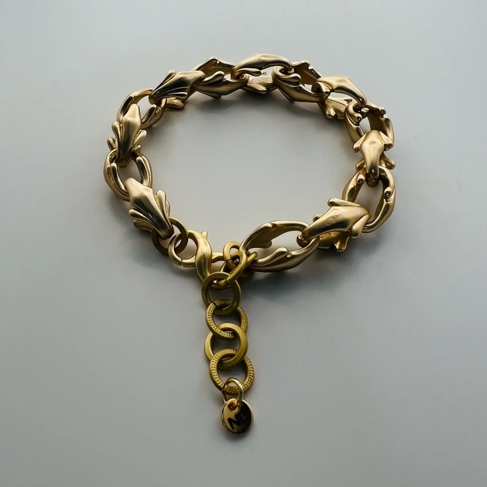 Matte Gold Chunky Link Bracelet with Double S Clasp - Picture 2 of 5